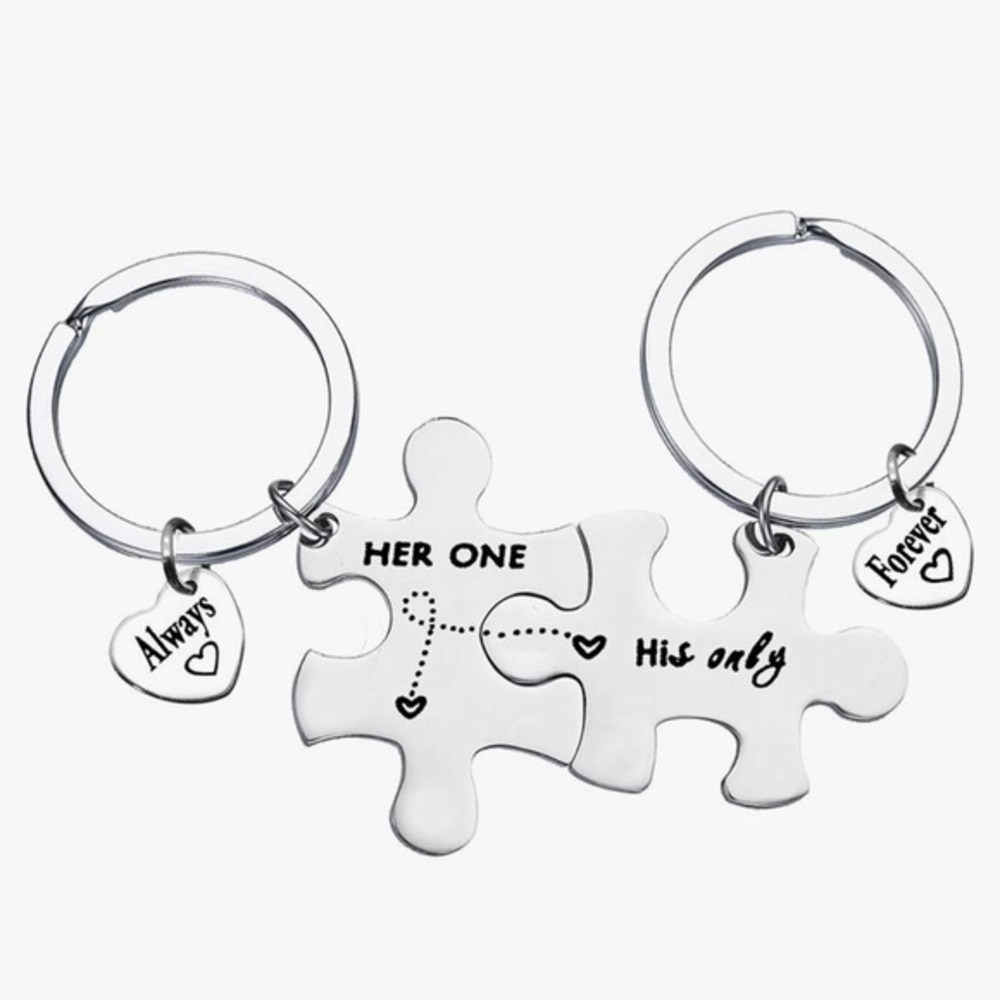 Victoria Leland Designs Puzzle Piece Keychain Set with Heart Charms